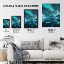 "Artery8 Aurora Australis Antarctica Night Iceberg Seascape Framed Art Print in Blue - Size: W12"" x H16""" - thumbnail 3