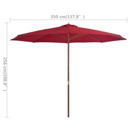 Berkfield Home Outdoor Parasol with Wooden Pole 350 cm Burgundy in Red - thumbnail 4
