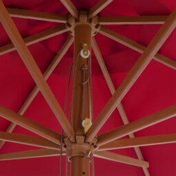Berkfield Home Outdoor Parasol with Wooden Pole 350 cm Burgundy in Red - thumbnail 3