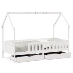 Berkfield Home Kids Bed Frame with Drawers without Mattress 90x190 cm Single Solid Wood in White - thumbnail 2