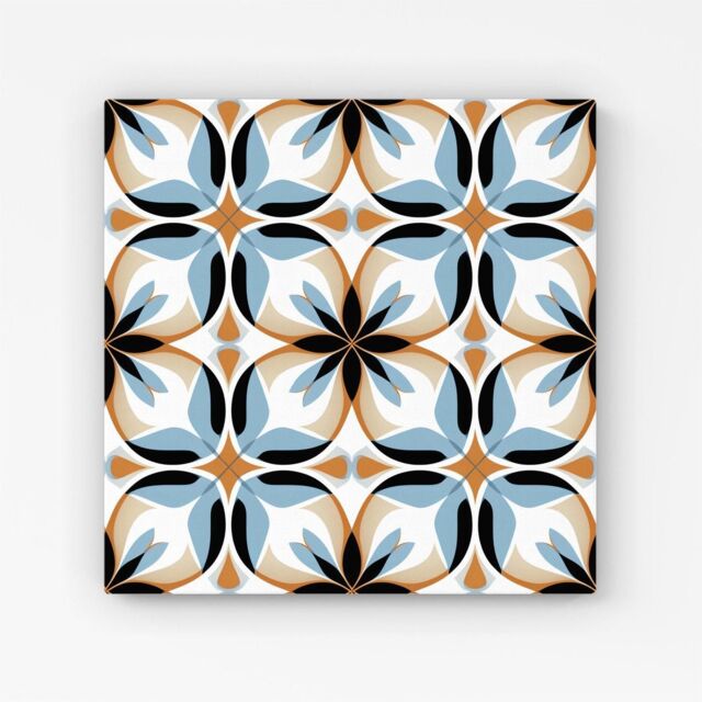 Warren Reed - Designer White Brown & Blue Geometric Pattern Canvas - Size: w10 inch x h10 inch - image 1
