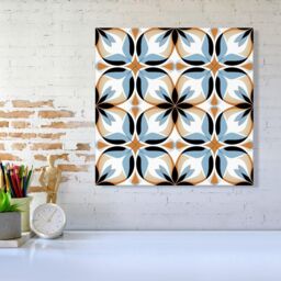 Warren Reed - Designer White Brown & Blue Geometric Pattern Canvas - Size: w10 inch x h10 inch - thumbnail 2