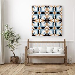 Warren Reed - Designer White Brown & Blue Geometric Pattern Canvas - Size: w10 inch x h10 inch - thumbnail 3