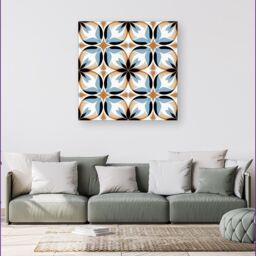 Warren Reed - Designer White Brown & Blue Geometric Pattern Canvas - Size: w10 inch x h10 inch - thumbnail 4
