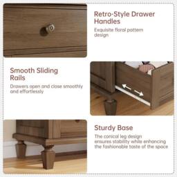 VOGREX Vintage 4 Drawer Dresser for Home Bedroom Wood in Brown - thumbnail 4