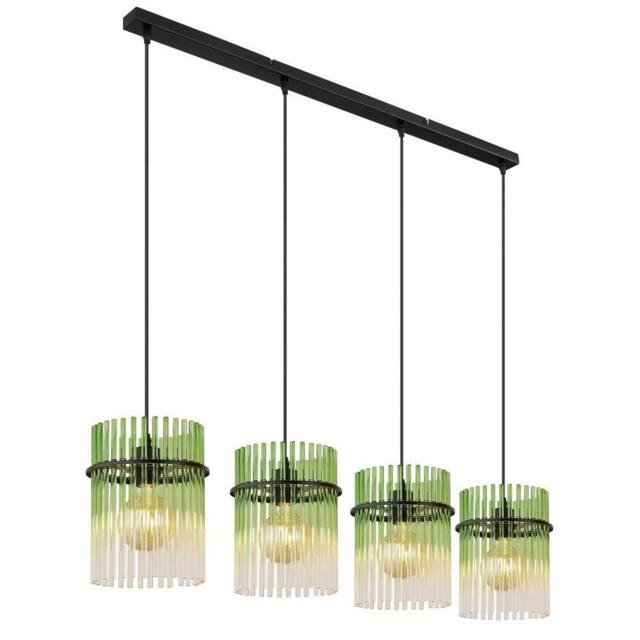 Netlighting Gorley Bar Pendant Ceiling Light Matt Black Green Glass Shade 4x E27 - image 1