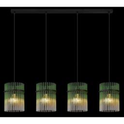 Netlighting Gorley Bar Pendant Ceiling Light Matt Black Green Glass Shade 4x E27 - thumbnail 5