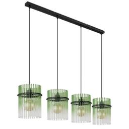 Netlighting Gorley Bar Pendant Ceiling Light Matt Black Green Glass Shade 4x E27 - thumbnail 2