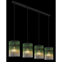 Netlighting Gorley Bar Pendant Ceiling Light Matt Black Green Glass Shade 4x E27 - thumbnail 4