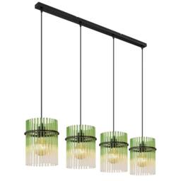 Netlighting Gorley Bar Pendant Ceiling Light Matt Black Green Glass Shade 4x E27