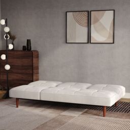 Living and Home 3 Seater Upholstered Sofa Bed with Wood Legs in White - thumbnail 8