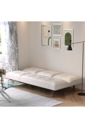 Living and Home 3 Seater Upholstered Sofa Bed with Wood Legs in White - thumbnail 5