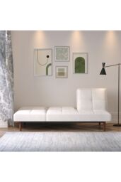 Living and Home 3 Seater Upholstered Sofa Bed with Wood Legs in White - thumbnail 6
