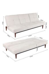 Living and Home 3 Seater Upholstered Sofa Bed with Wood Legs in White - thumbnail 4
