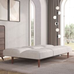 Living and Home 3 Seater Upholstered Sofa Bed with Wood Legs in White - thumbnail 7