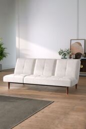 Living and Home 3 Seater Upholstered Sofa Bed with Wood Legs in White