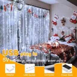 NIVOR Curtain Lights Indoor Outdoor, 300LED 3mx3m Fairy Lights 8 Modes 6500K in White - thumbnail 7