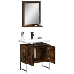 Berkfield Home 2 Piece Bathroom Cabinet Set Smoked Oak Engineered Wood in Brown - thumbnail 4