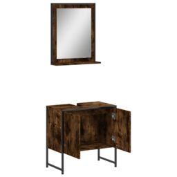 Berkfield Home 2 Piece Bathroom Cabinet Set Smoked Oak Engineered Wood in Brown - thumbnail 5