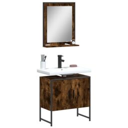 Berkfield Home 2 Piece Bathroom Cabinet Set Smoked Oak Engineered Wood in Brown - thumbnail 1