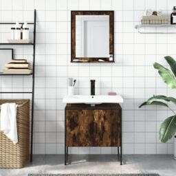 Berkfield Home 2 Piece Bathroom Cabinet Set Smoked Oak Engineered Wood in Brown - thumbnail 3