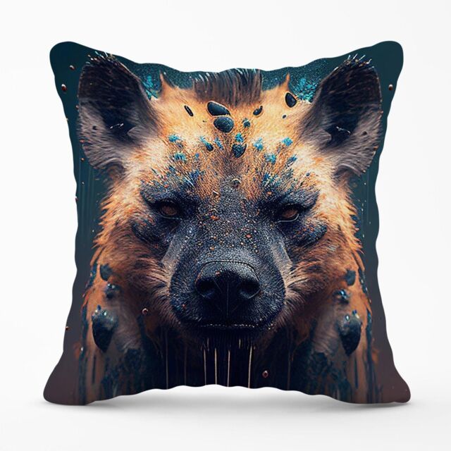 Warren Reed - Designer Hyena Face Splashart Dark Background Outdoor Cushion in Brown - Size: 45 cm x 45 cm - image 1