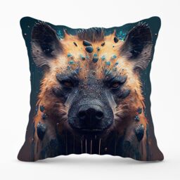Warren Reed - Designer Hyena Face Splashart Dark Background Outdoor Cushion in Brown - Size: 45 cm x 45 cm - thumbnail 1