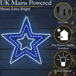 Christow Christmas Star Rope Light Flashing LED Outdoor Wall Decoration 65cm in Blue - thumbnail 4