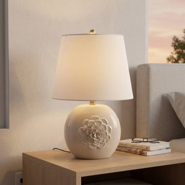 Garden Greatness Hestia Ceramic Floral Table Lamp in White - image 1