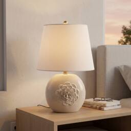 Garden Greatness Hestia Ceramic Floral Table Lamp in White - thumbnail 1