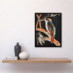"Artery8 Modernist Kingfisher Bird on Branch Black Orange Framed Art Print - Size: W12"" x H16""" - thumbnail 4