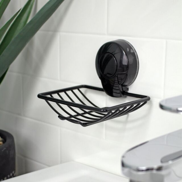Showerdrape Suctionloc Black Steel Suction Wall Mounted Soap Basket - image 1