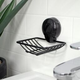 Showerdrape Suctionloc Black Steel Suction Wall Mounted Soap Basket
