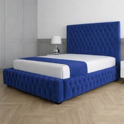 Living Comfort Bedz Countess Plush Velvet Upholstered Bed Slatted Base - 48Inch Headboard in Blue - Size: Super King - thumbnail 1