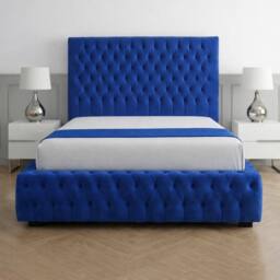 Living Comfort Bedz Countess Plush Velvet Upholstered Bed Slatted Base - 48Inch Headboard in Blue - Size: Super King - thumbnail 2