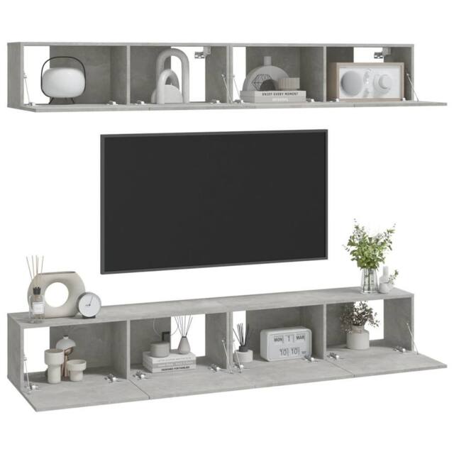 Berkfield Home Wall TV Cabinets 4 pcs Concrete Grey 100x30x30 cm - Size: 100 x 30 x 30 cm - image 1