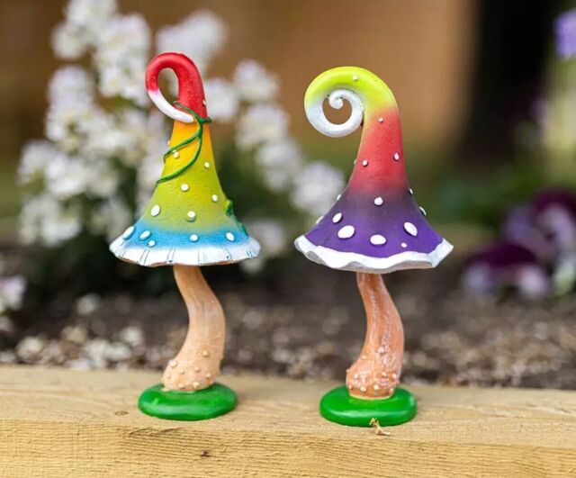 Marco Paul Set of 2 Bright Toadstool Mushroom Resin Garden Ornaments 20cm - image 1