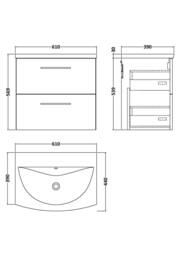 Balterley Modern Bathroom Wall Hung 2-Drawer Vanity & Basin, Bleached Oak, 600mm in Brown - thumbnail 2