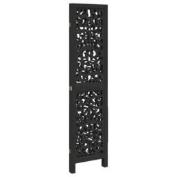 Berkfield Home Room Divider 3 Panels Black Solid Wood Paulownia - thumbnail 5