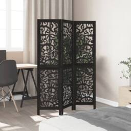 Berkfield Home Room Divider 3 Panels Black Solid Wood Paulownia - thumbnail 3