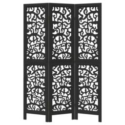 Berkfield Home Room Divider 3 Panels Black Solid Wood Paulownia - thumbnail 4