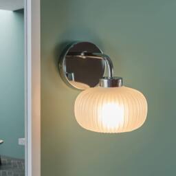 ValueLights Amaia Chrome Frosted Glass IP44 Wall Light with Bulb in Metallic Silver - thumbnail 2