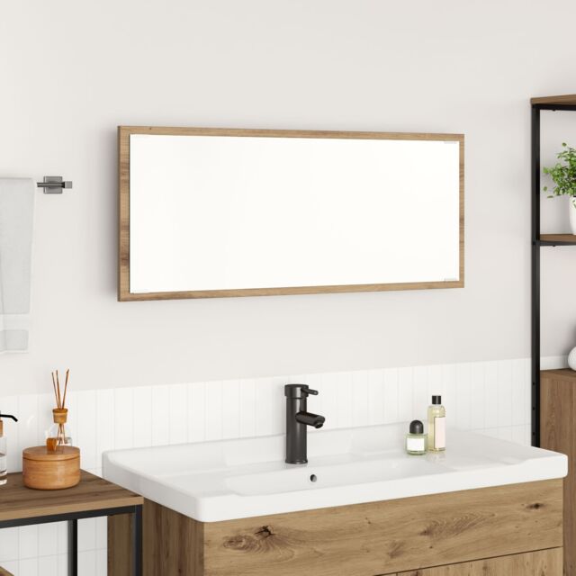 Berkfield Home Bathroom Mirror Artisan oak Engineered wood, Glass 90 x 8.5 x 37 cm in Brown - image 1