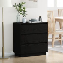 Berkfield Home Bedside Cabinet with LED Black Oak 71x34, 5x75 cm Engineered Wood - thumbnail 1
