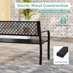 Costway 50 Inches Outdoor Garden Bench Metal Patio Bench in Black - thumbnail 7