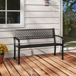 Costway 50 Inches Outdoor Garden Bench Metal Patio Bench in Black - thumbnail 9