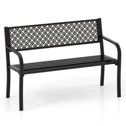 Costway 50 Inches Outdoor Garden Bench Metal Patio Bench in Black - thumbnail 1