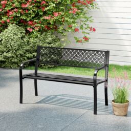 Costway 50 Inches Outdoor Garden Bench Metal Patio Bench in Black - thumbnail 2