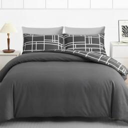 Pamposh Double Brushed Microfibre Duvet Cover Sets in Charcoal - Size: Super King - thumbnail 2