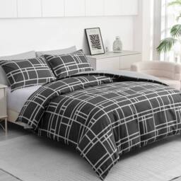 Pamposh Double Brushed Microfibre Duvet Cover Sets in Charcoal - Size: Super King - thumbnail 3